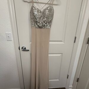 Cachet Silver and Gold Sequin Maxi Gown